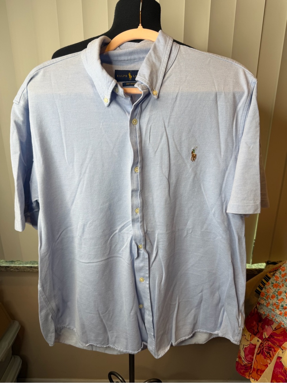Ralph Lauren Light Blue Knit Oxford Short-Sleeve Button-Down Polo Shirt Size XL